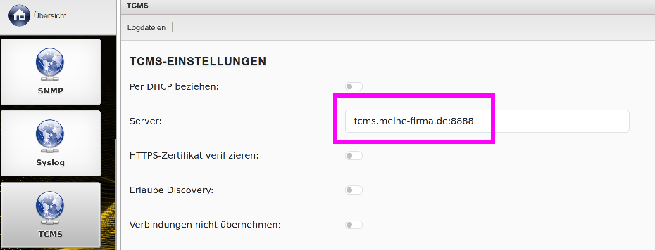 ThinClient TCMS-Einstellungen