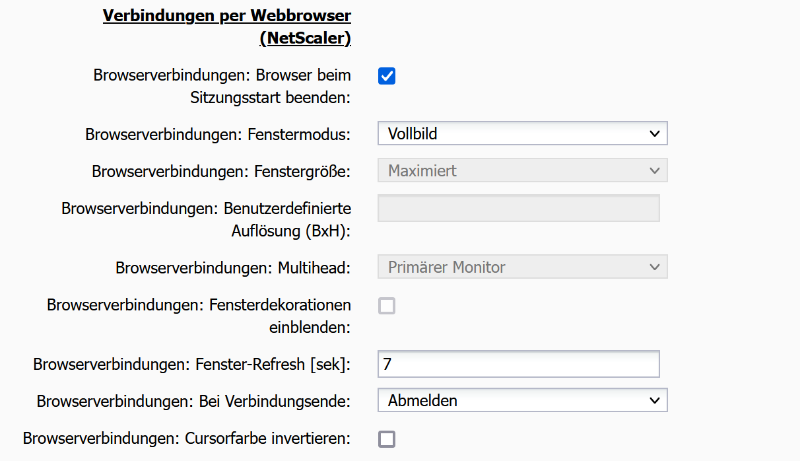 Rangee Browser Konfiguration -> Neue Verbindung (gekürzt)