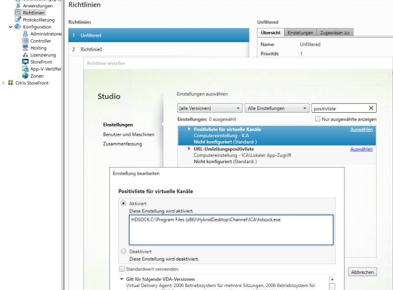 Citrix Channel Settings
