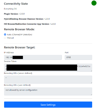 HD Browser Redirection Extension Settings